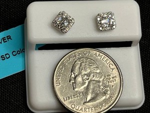 Moissanite Stud Earrings - Sterling Silver 0.93 CTW VVS D Color - $599 retail tag