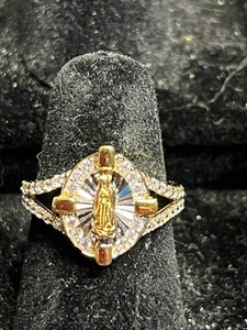 Moissanite Ring - Sterling Silver Religious Figure Gold-Tone Finish - SZ 5