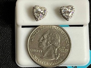 Sterling Silver Moissanite Heart Stud Earrings 1.79 CTW - $799 retail tag