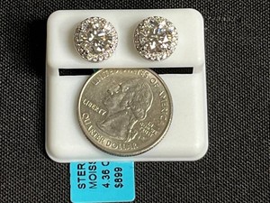 Moissanite Stud Earrings - Sterling Silver 4.36 CTW Pair - $899 retail tag