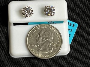 Moissanite Stud Earrings - Sterling Silver 2.40 CTW VVS D Color - $699 retail tag
