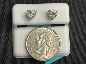 Moissanite Stud Earrings - Sterling Silver Heart 1.60 CTW - $599 retail tag