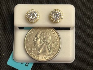 Moissanite Stud Earrings - Gold Over Sterling Silver w Gold Halos 1.83 CTW VVS D Color - $599 retail tag