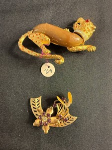 Costume Jewelry Brooches - Jeweled Figural & Floral Designs (Lot of 2)