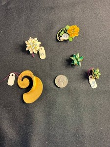 Costume Jewelry Brooch Lot - Floral, Rhinestone & Abstract Pins (Lot of 5)