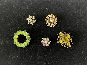Costume Jewelry Brooches - Rhinestone & Colored Stone Designs (Lot of 5)