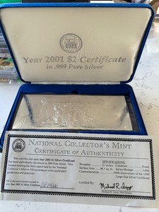 2001 $2 Dollar Silver Certificate in .999 Silver Foil