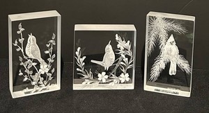 LLR - Lucite Bird Art Blocks - Frank R. Albrecht (Lot of 3)