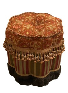LLS - Upholstered Stool Ottoman - Ornate Fringe & Tassel Trim