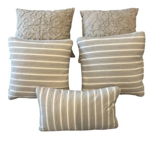 LLR - Five Embroidered & Striped Decorative Accent Pillows
