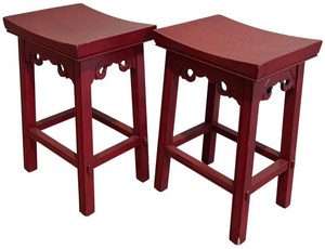 LLFR - Two Vintage Red Wooden Stools