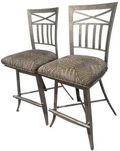 LLFR - Two Kessler Upholstered Metal X-Back Counter Stools