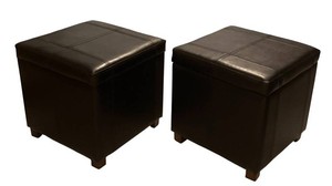 LLSR - Two Threshold Espresso Faux Leather Storage Ottomans