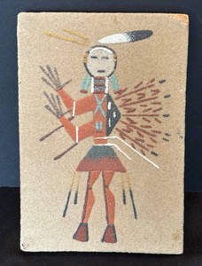 O - Unframed Navajo Sand Art Camel God Panel by F. Curtis