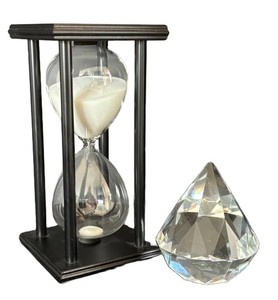 O - Sand Timer & Faceted Glass Gemstone Paperweight