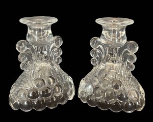 O - Two Vintage Westmoreland Thousand Eye Glass Candleholders