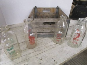 Wooden Milk Crate, Collector Milk Bottles