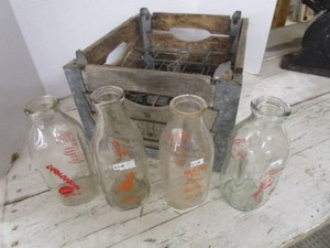 Wooden Milk Crate, Collector Milk Bottles
