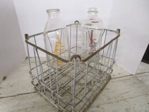 Metal Milk Crate, 2 Collector Bottles