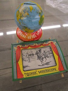 Antique Moviescope, Ohio Art Globe Bank