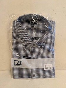 NEW CUTTER & BUCK MENS BUTTON UP BLUEWHITE SIZE LARGE