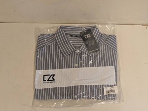 NEW CUTTER & BUCK MENS BUTTON UP BLUEWHITE STRIPED SIZE SMALL