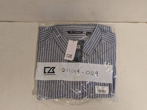 NEW CUTTER & BUCK MENS BUTTON UP BLUEWHITE STRIPED SIZE 2XL