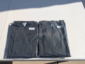 (2) NEW KNG CHEF COAT SIZE MEDIUM BLACK