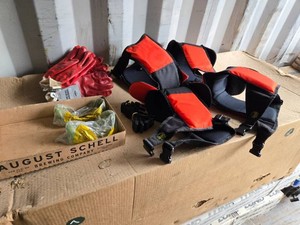 Ox-Men Tool Co. Safety Gear and Gloves including Shoulder Pads and Red Work Gloves