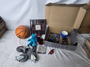 Assorted Items Lot including CamelBak Cleaning Kit, Casters, Calculator, and Basketball