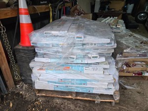 Pallet of NEW Cordless Vinyl and Aluminum Blinds, Including Room Darkening, Various Sizes and Brands - Some may be missing hardware