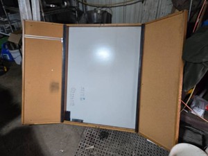 Wooden framed whiteboard with cork board sides 3x4 with doors closed