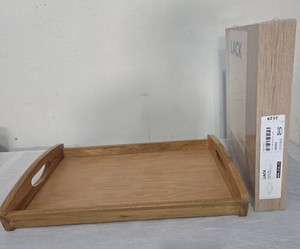 New IKEA Lack Wall Floating Shelf (White Oak Stained) and Wooden Serving Tray with handle. (16L x 12 W)