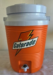 Vintage Rubbermaid Gatorade Cooler 2 gallon Water Jug with 2 spouts in Rubbermaid Orange.