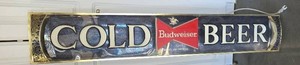 Vintage "Budweiser Cold/Beer Lighted&nbsp; Bar Sign from the late 60s/70'-Sign&nbsp; is 48" long.  Pre-owned - works.