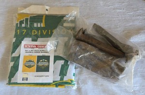 30 x 40 NDSU 2017 Division Flag (Unopened in bag)  and a bag of Rail Road Spikes.