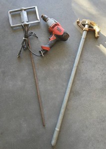 Black and Decker Electric Drill, Concrete Mixer Paddle, and Pipe Bender