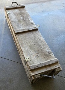 Vintage US Ammunition Crate from the 1970's. (44" L x 12" W x 9" D).  The crate has a crack on the bottom.