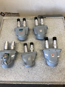 12694 - Lot of 5x American Optical Microscope Heads (4 have eyepieces, 1 does not)