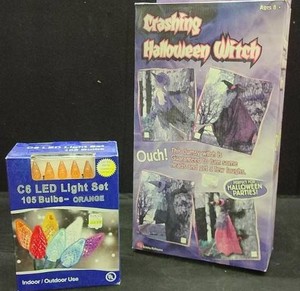 VINTAGE HALLOWEEN CRASHING WITCH AND SPOOKY ORANGE LIGHTS