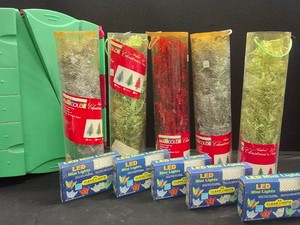 FESTIVE BIN FULL OF NEW RETRO MINI CHRISTMAS TREES AND LIGHTS