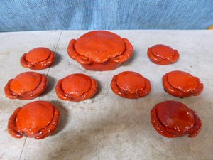 Vintage Pleasant Village Majolica Ceramic Crab Shaped Bowls with Lids