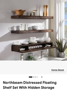 Northbeam Distressed Floating Shelf Set with Hidden Storage