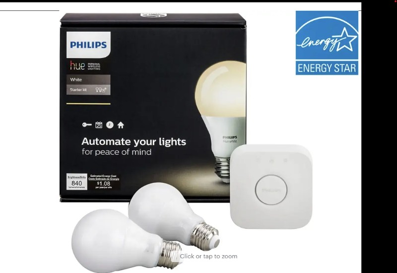 Philips - Hue A19 60W Equivalent Wireless Starter Kit - White