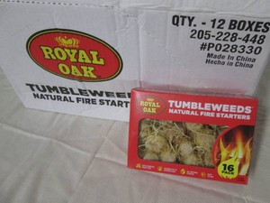12 Packs of 16 Royal Oak tumbleweeds natural fire starters. great for cozy fires