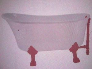 51 x 25.6 Acrylic clawfoot tub, white with pink feet and drain