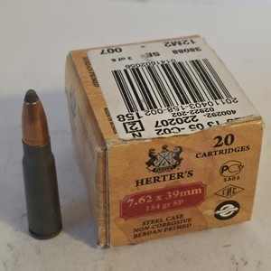 Herters 7.62x39mm 154 Grain Soft Point Steel Case Ammunition
