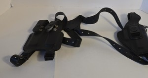 Black Leather Shoulder Holster Rig with Magazine Carrier and Clip-On Holster