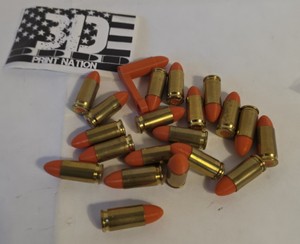 9mm Luger Inert Training Dummy Rounds with Orange Plastic Projectiles and Loading Aid