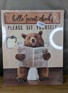 Hello Sweet Cheeks Bear Bathroom Canvas Wall Art  - Brand New